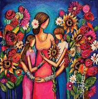 Shazly Khan, My children, my heaven on earth, 20 x 20 Inch, Acrylic on Canvas, Figurative Paintings, AC-SZK-133